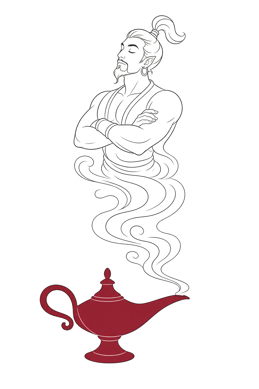 A genie rising from a lamp